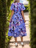 High-Low Printed Surplice Short Sleeve Midi Dress - Trendsi
