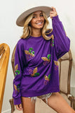 BiBi Fleur De Lis Sequin Patches Mardi Gras Sweatshirt - Trendsi - Flyclothing LLC