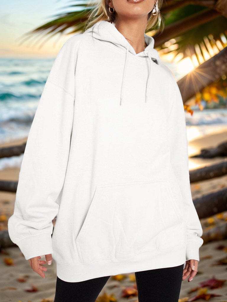 Drawstring Dropped Shoulder Hoodie - Trendsi - Flyclothing LLC