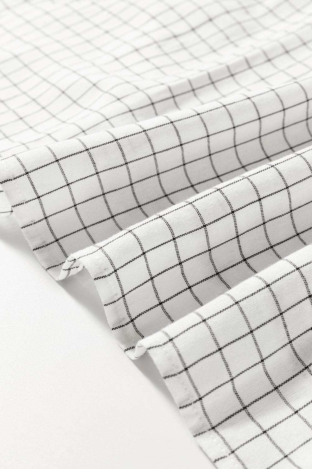 Frill Plaid Notched Balloon Sleeve Mini Dress - Trendsi - Flyclothing LLC