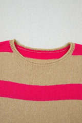 Contrast Striped Crew Neck Lightweight Knit Top - Trendsi - Flyclothing LLC