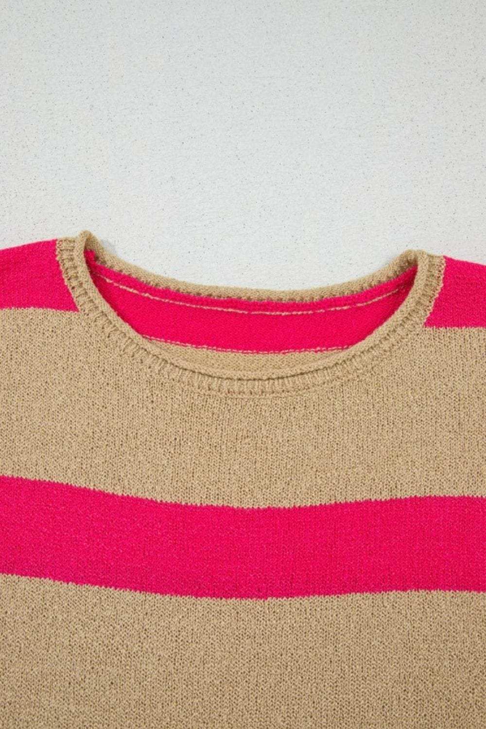 Contrast Striped Crew Neck Lightweight Knit Top - Trendsi - Flyclothing LLC