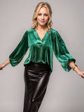 V-Neck Three-Quarter Sleeve Blouse - Trendsi - Flyclothing LLC