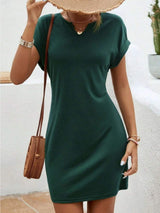 Notched Short Sleeve Mini Tee Dress - Trendsi - Flyclothing LLC