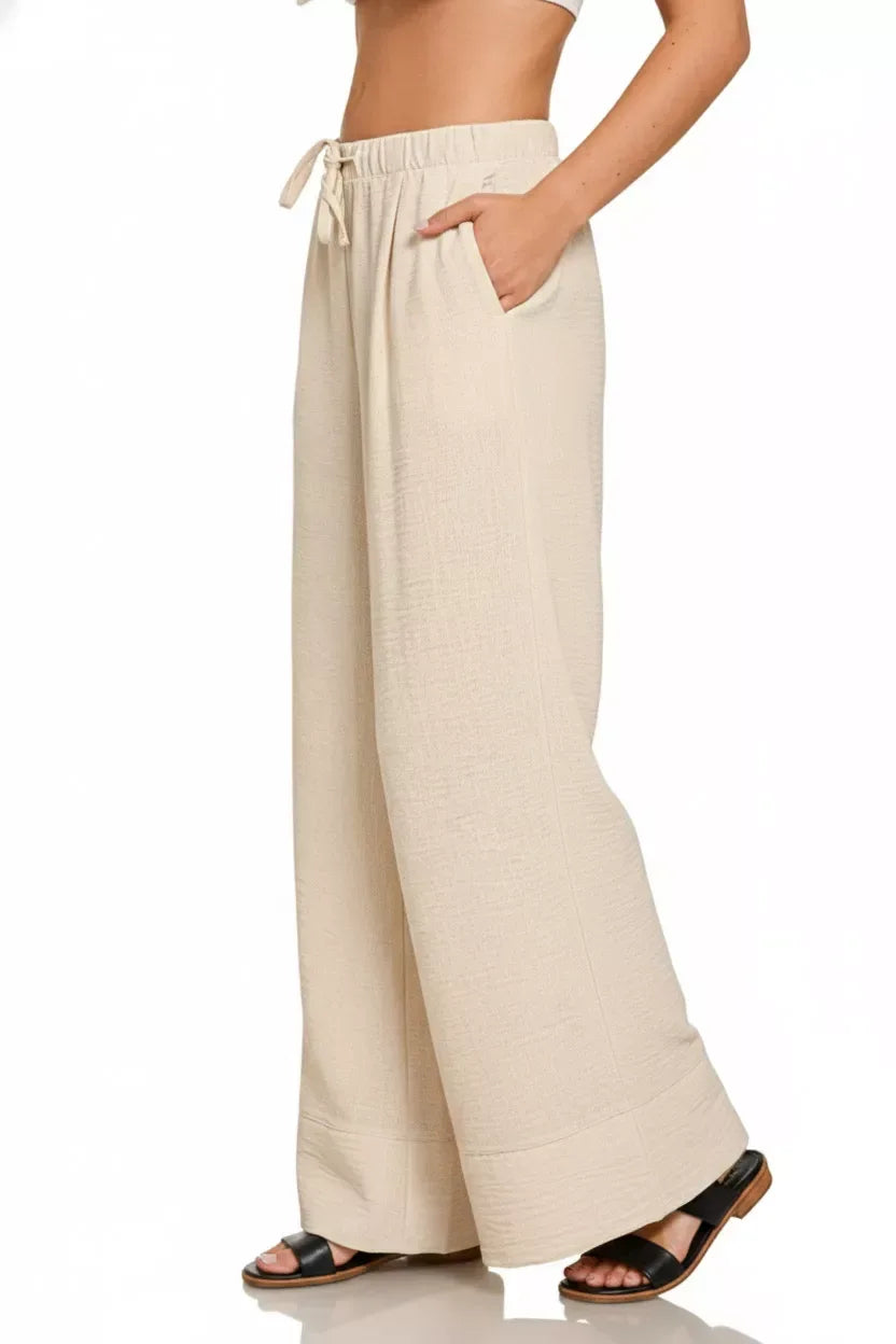 Zenana Woven Airflow Drawstring Pants - Trendsi - Flyclothing LLC