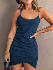 Ruched Scoop Neck Mini Cami Dress - Trendsi