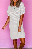 Stripe Round Neck Short Sleeve Mini Dress - Trendsi - Flyclothing LLC