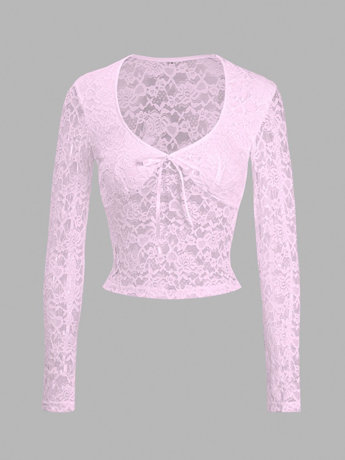 Devine Scoop Neck Long Sleeve Lace Top - Trendsi