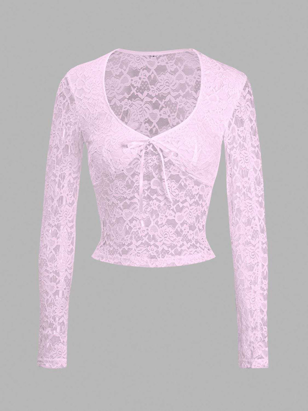 Devine Scoop Neck Long Sleeve Lace Top - Trendsi - Flyclothing LLC