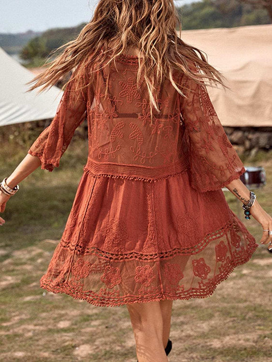 Lace Detail Plunge Cover-Up Dress - Trendsi - Flyclothing LLC