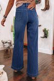 Front Pocket Patch High Waisted Wide Leg Jeans - Trendsi