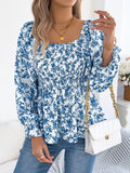 Floral Square Neck Flounce Sleeve Blouse - Trendsi
