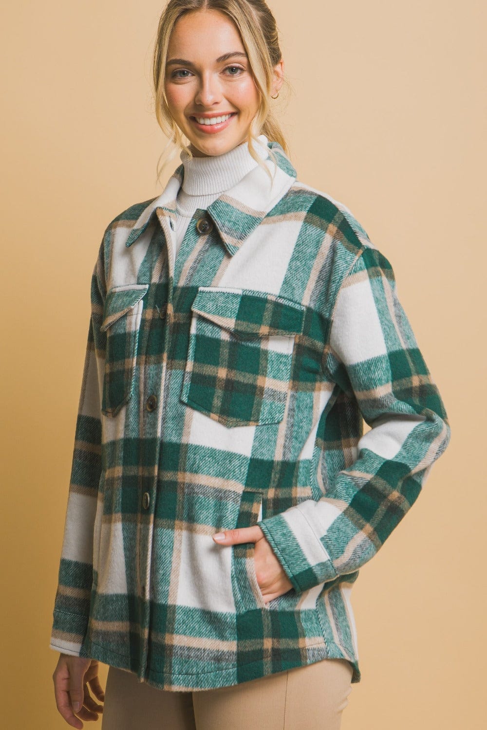 Love Tree Plaid Button Up Shacket - Trendsi