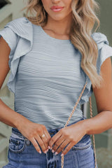 Textured Round Neck Cap Sleeve Top - Trendsi - Flyclothing LLC
