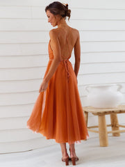Backless Crisscross Sleeveless Midi Dress - Trendsi