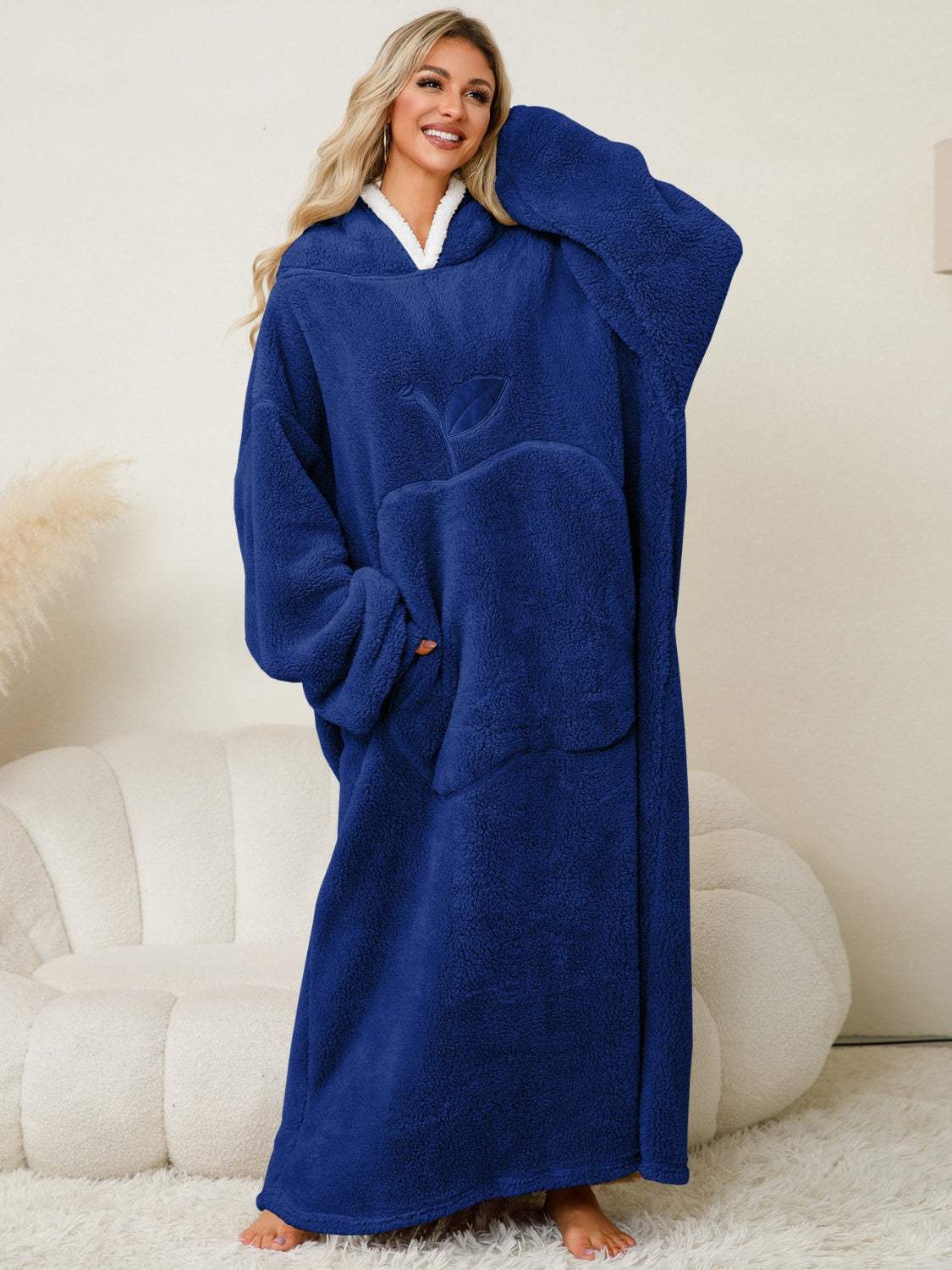 Pocketed Contrast Long Sleeve Hooded Lounge Dress - Trendsi - Flyclothing LLC