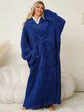 Pocketed Contrast Long Sleeve Hooded Lounge Dress - Trendsi - Flyclothing LLC