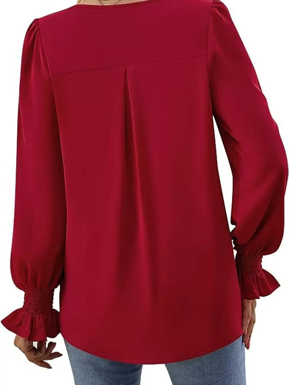 V-Neck Long Sleeve Ruffle Cuff Blouse - Trendsi - Flyclothing LLC