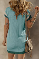 Texture Round Neck Short Sleeve Mini Dress - Trendsi - Flyclothing LLC