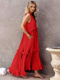 Ruffled Sleeveless Tiered Maxi Dress with Pockets - Trendsi - Flyclothing LLC
