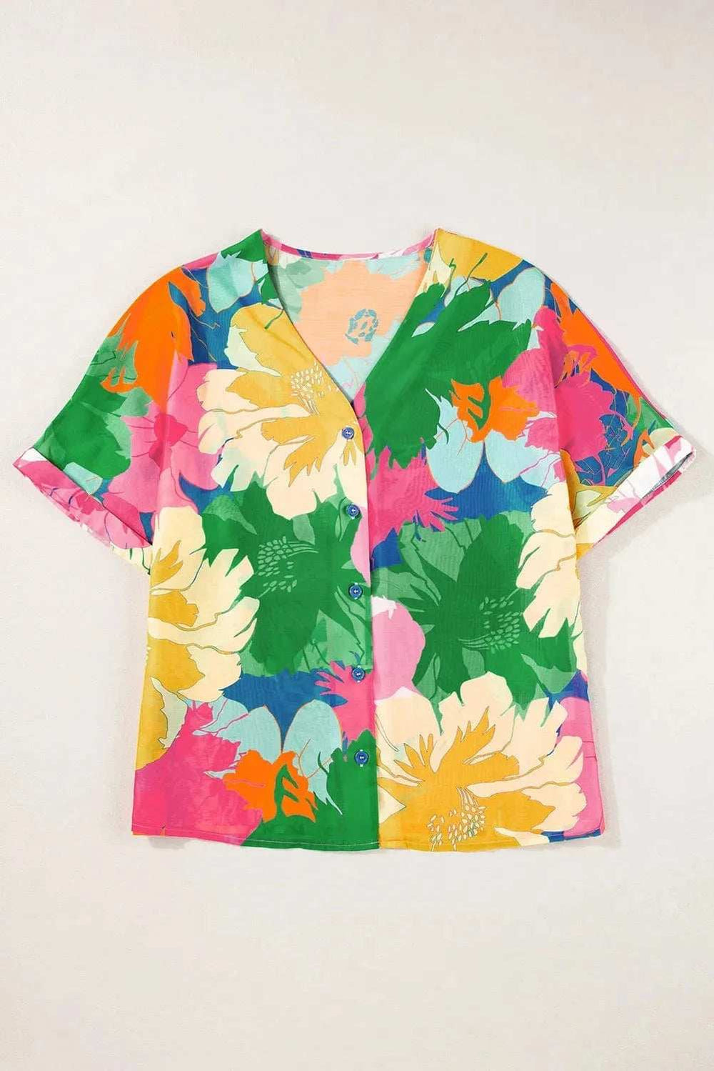 Printed Button Up Half Sleeve Shirt - Trendsi - Flyclothing LLC