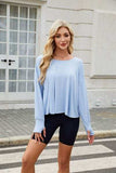 Cutout Back Round Neck Long Sleeve T-Shirt - Trendsi - Flyclothing LLC