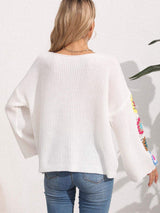 Crochet Flower Long Sleeve Sweater - Trendsi - Flyclothing LLC