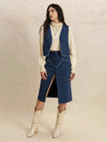 Open Front Vest and Buttoned Skirt Set - Trendsi - Flyclothing LLC