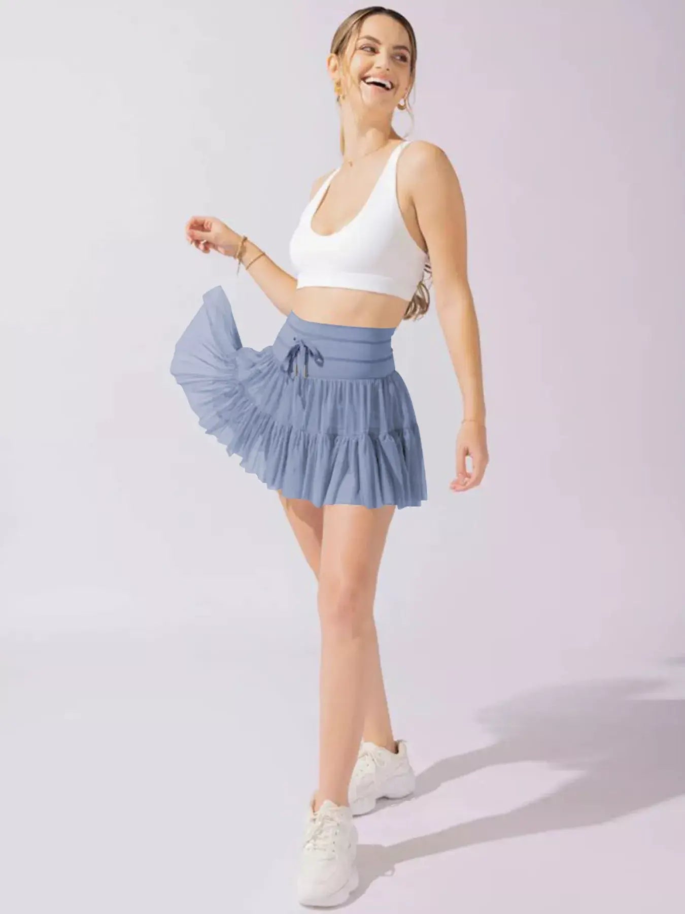 Tiered Skort with Drawstring - Trendsi - Flyclothing LLC