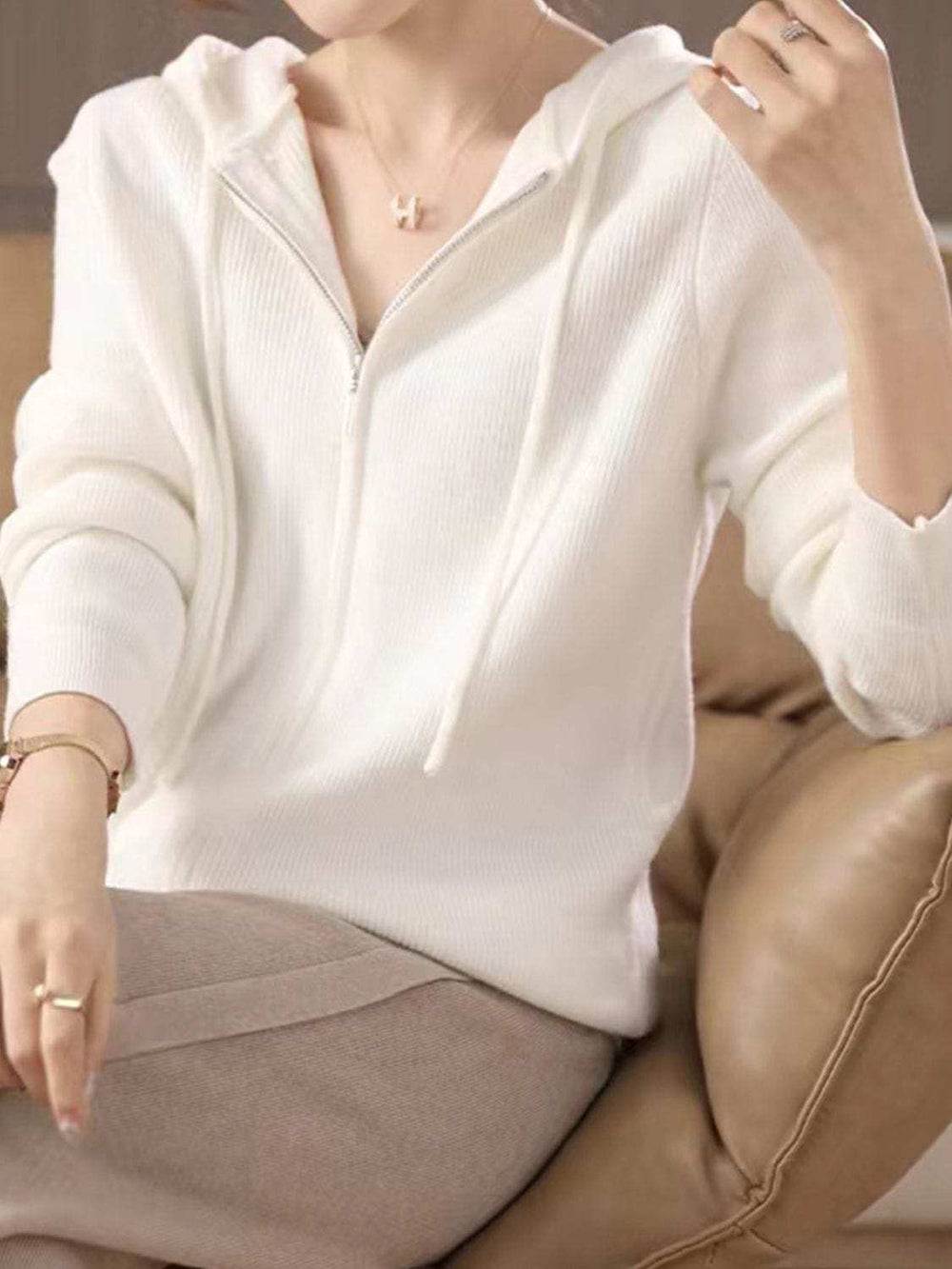 Drawstring Zip Up Long Sleeve Hooded Sweater - Trendsi - Flyclothing LLC