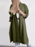 Slit Open Front Roll-Tab Sleeve Trench Coat - Trendsi