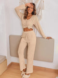V-Neck Long Sleeve Top and Pants Set - Trendsi