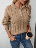 Cable-Knit Long Sleeve Hooded Sweater - Trendsi