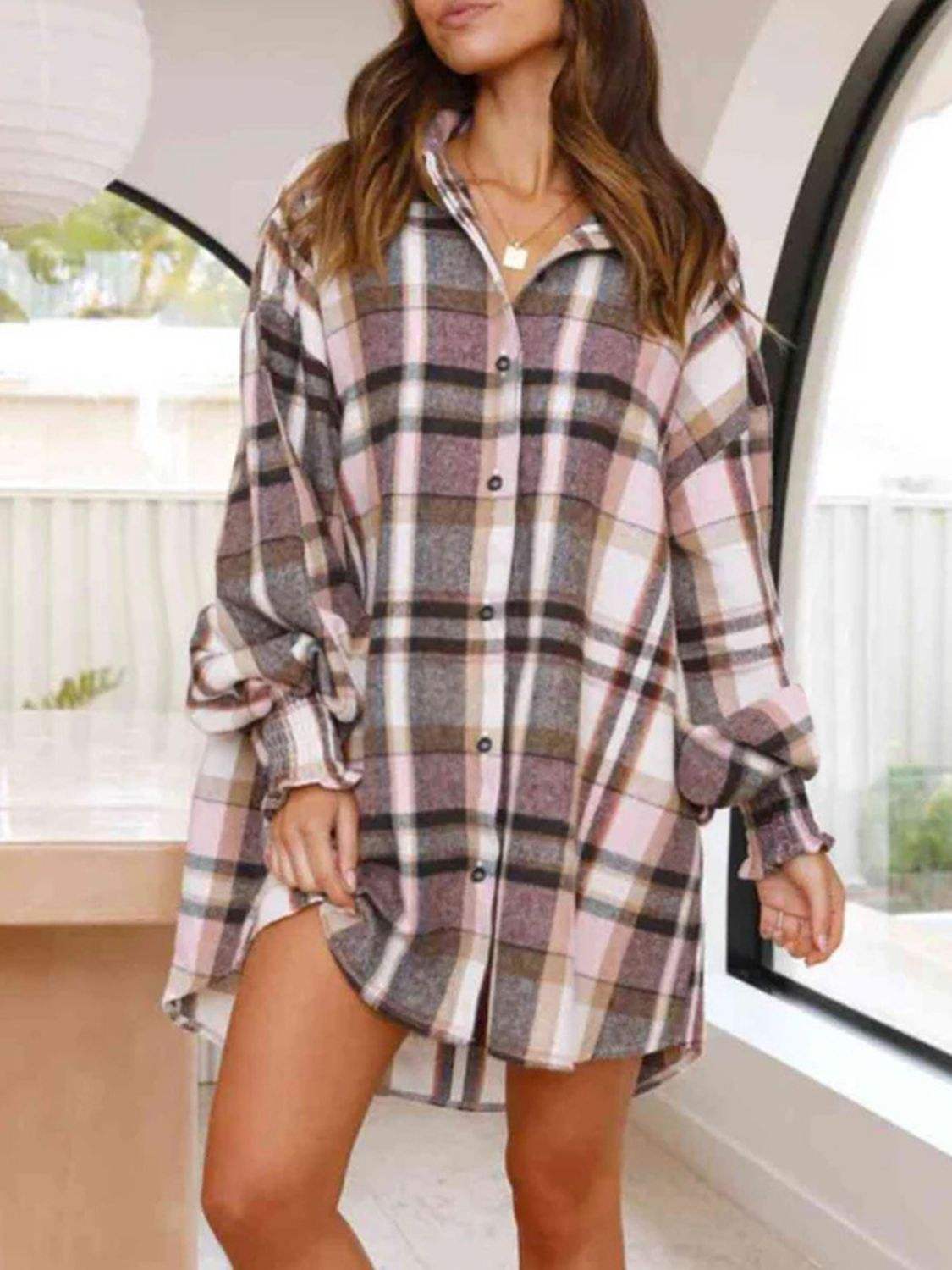 Plaid Button Up Long Sleeve Shirt - Trendsi - Flyclothing LLC