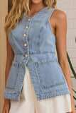Sleeveless Button-Front Denim Vest Top - Trendsi - Flyclothing LLC