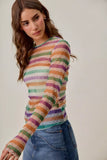 SO ME Mardi Gras Color Stripe Stretch Mesh Top - Trendsi - Flyclothing LLC