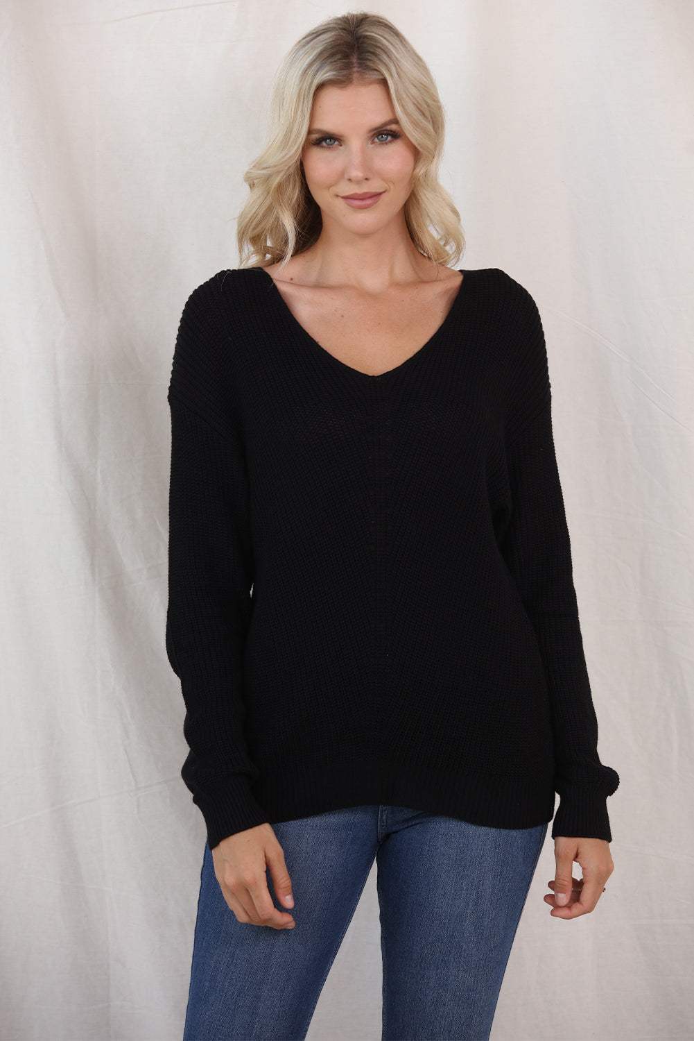 V-Neck Drop Shoulder Sweater - Trendsi - Flyclothing LLC