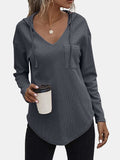 Drawstring Waffle Knit Long Sleeve Hooded Top - Trendsi - Flyclothing LLC