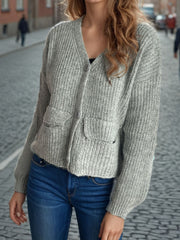 Button Down Long Sleeve Cardigan - Trendsi