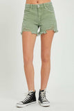 RISEN Mid Waist Frayed Hem Denim Shorts - Trendsi - Flyclothing LLC