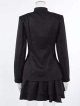 Elegant Stand Collar Blazer and Mini Skirt Set - Trendsi - Flyclothing LLC