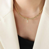 Brass Inlaid Zircon Letter Pendant Necklace - Trendsi - Flyclothing LLC