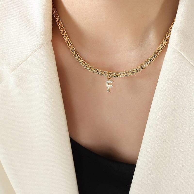 Brass Inlaid Zircon Letter Pendant Necklace - Trendsi - Flyclothing LLC