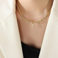 Brass Inlaid Zircon Letter Pendant Necklace - Trendsi