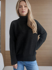 Turtleneck Raglan Sleeve Sweater - Trendsi