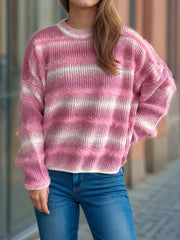 Gradient Round Neck Dropped Shoulder Sweater - Trendsi