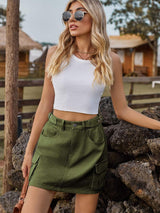 Adjustable Waist Denim Skirt with Pockets - Trendsi - Flyclothing LLC