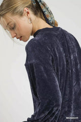 Umgee Velour Crewneck Balloon Sleeve Sweatshirt - Trendsi - Flyclothing LLC