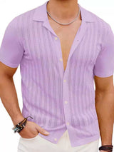 Men's Full Size Openwork Button Down Short Sleeve Shirt Plus Size - Trendsi - Flyclothing LLC