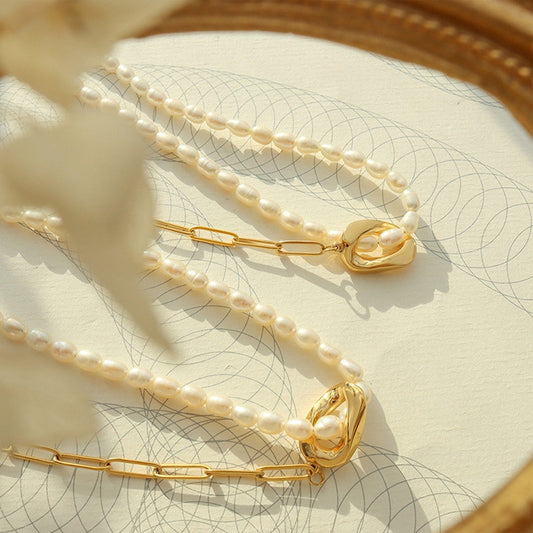 18K Gold-Plated Titanium Steel Pearl Necklace - Trendsi